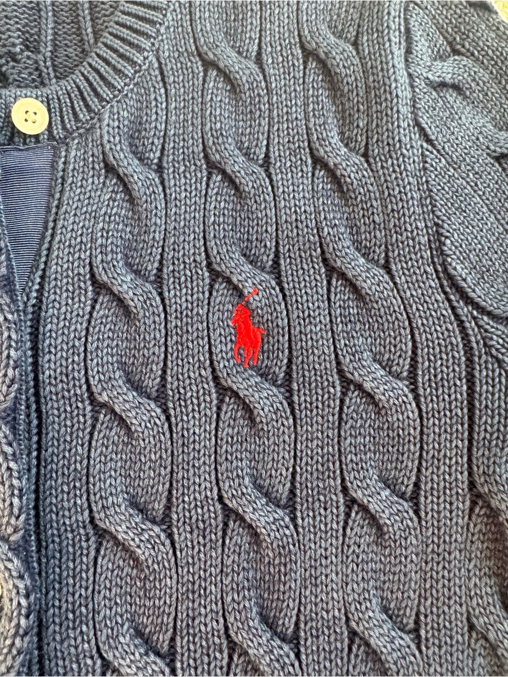 Women’s Polo Ralph Lauren Navy Cable-Knit Short-Sleeve Cardigan (medium) - Picture 3 of 6